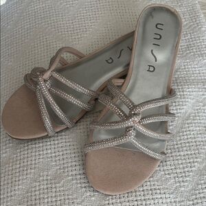 Unisa Women's Sparkling beige sueded textile Sandals-New-size 7.5M